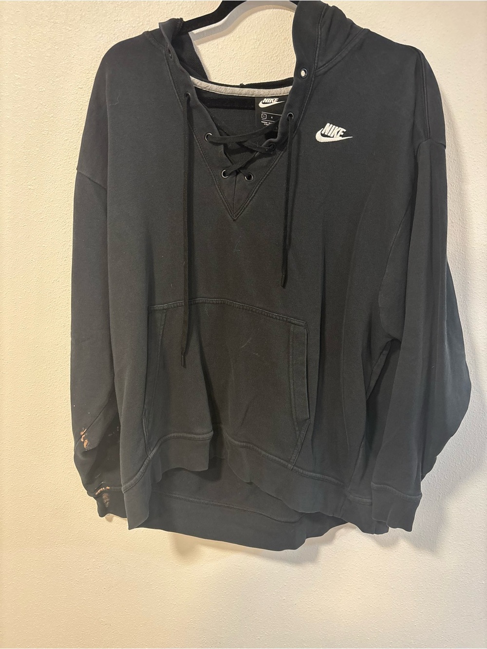 Nike Black Lace-Up Crewneck Hoodie Sweater
